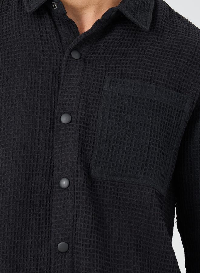 Styli Styli Waffle Textured Oversized Shacket with Pocket Detail  - Image 4