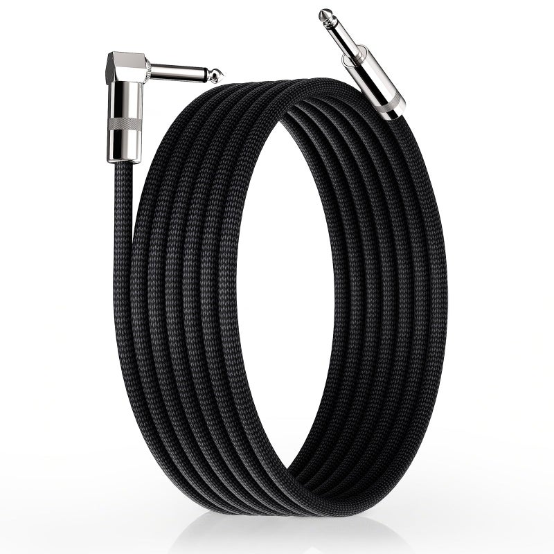 GOGHOST Guitar Cables 10FT, Amp Chord Electric Guitar Aux Amp Cord Braided, TS 1/4 Quarter Inch Straight to Right Angle Bass Instrument Cable Pro Audio (Black, 1Pack) - Image 1