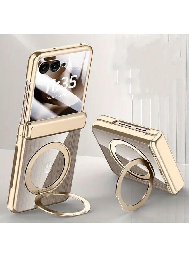 Golden 360 Degree Rotating Alloy Magnetic Phone Case With Built In Tempered Glass Screen Protector For Motorola RAZR 60 - Image 2