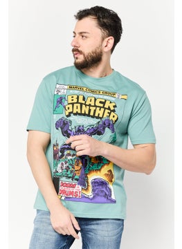 MARVEL Men Crew Neck Short Sleeves Black Panther Print T-Shirt, Slate Green  - Image 1