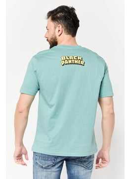 MARVEL Men Crew Neck Short Sleeves Black Panther Print T-Shirt, Slate Green  - Image 4