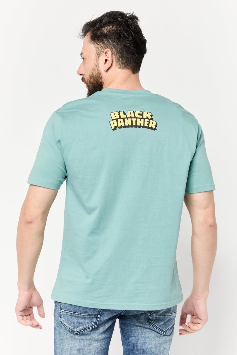 MARVEL Men Crew Neck Short Sleeves Black Panther Print T-Shirt, Slate Green - Image 4