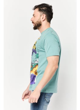 MARVEL Men Crew Neck Short Sleeves Black Panther Print T-Shirt, Slate Green  - Image 3