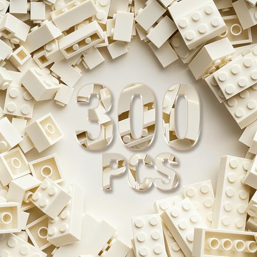 RWDTER 300 Piece Building Bricks Bulk 6 Size Classic Mixed Building Block Set Compatible with Lego and Major Brands Suitable for Boys and Girls Over 6 Years Old White - Image 1