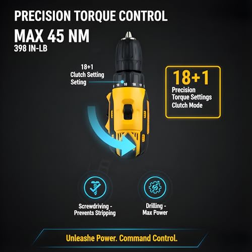 XLNT 12V Cordless Drill Machine Tool Kit, 2-Speed Rechargeable Driver, 18+1 Torque Settings, Adjustable Clutch, Li-ion Battery, Multiple Accessories, Carrying Case - Image 3
