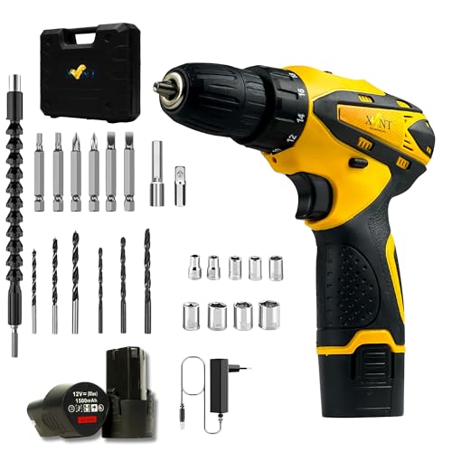XLNT 12V Cordless Drill Machine Tool Kit, 2-Speed Rechargeable Driver, 18+1 Torque Settings, Adjustable Clutch, Li-ion Battery, Multiple Accessories, Carrying Case - Image 1