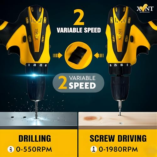 XLNT 12V Cordless Drill Machine Tool Kit, 2-Speed Rechargeable Driver, 18+1 Torque Settings, Adjustable Clutch, Li-ion Battery, Multiple Accessories, Carrying Case - Image 4