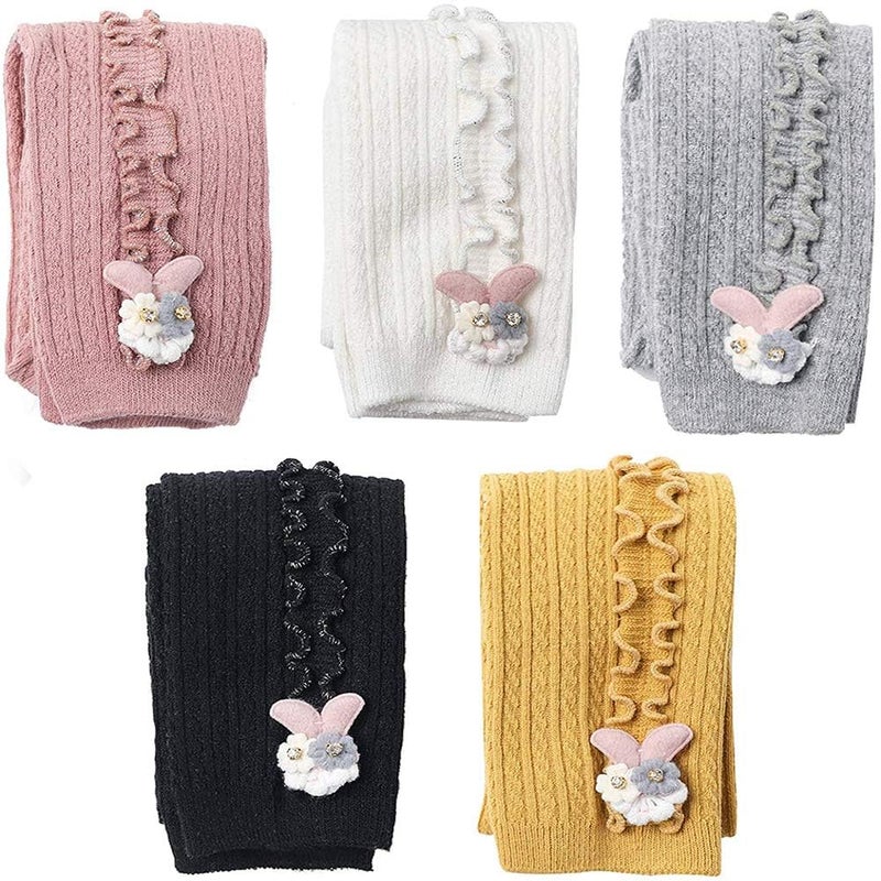 Looching 5 Pack Baby Little Girls Ruffle Lace Accessories Ankle Cable Knit Leggings Pants Kids Footless Tights Stocking - Image 1