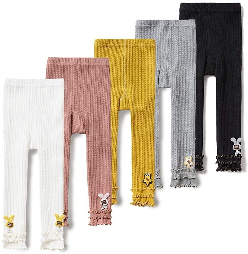 Looching 5 Pack Baby Little Girls Ruffle Lace Accessories Ankle Cable Knit Leggings Pants Kids Footless Tights Stocking - Image 2