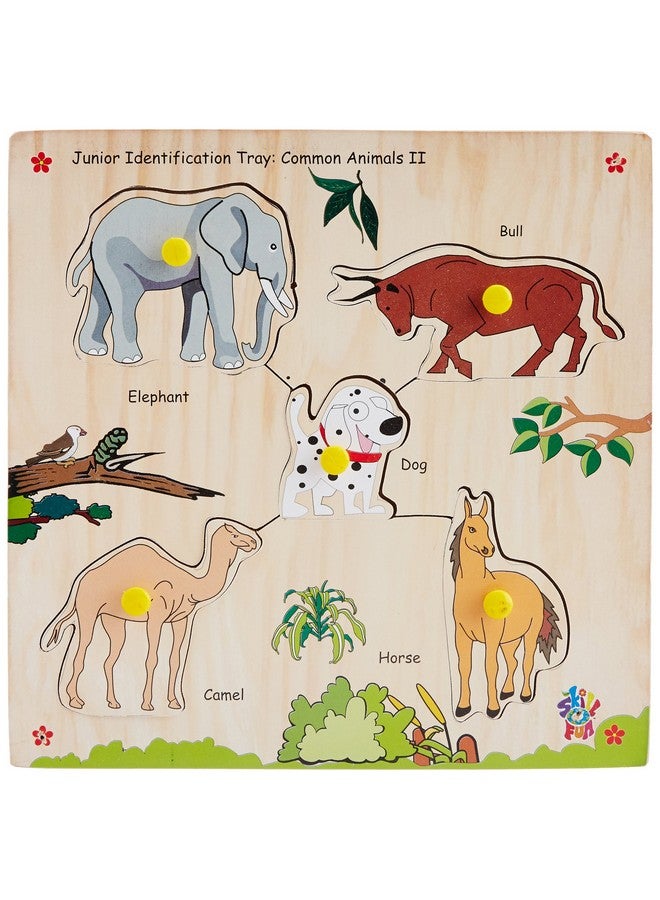 Skillofun Skillofun Wooden Junior Identification Tray Common Animals II with Knobs for Kid, Multi Color