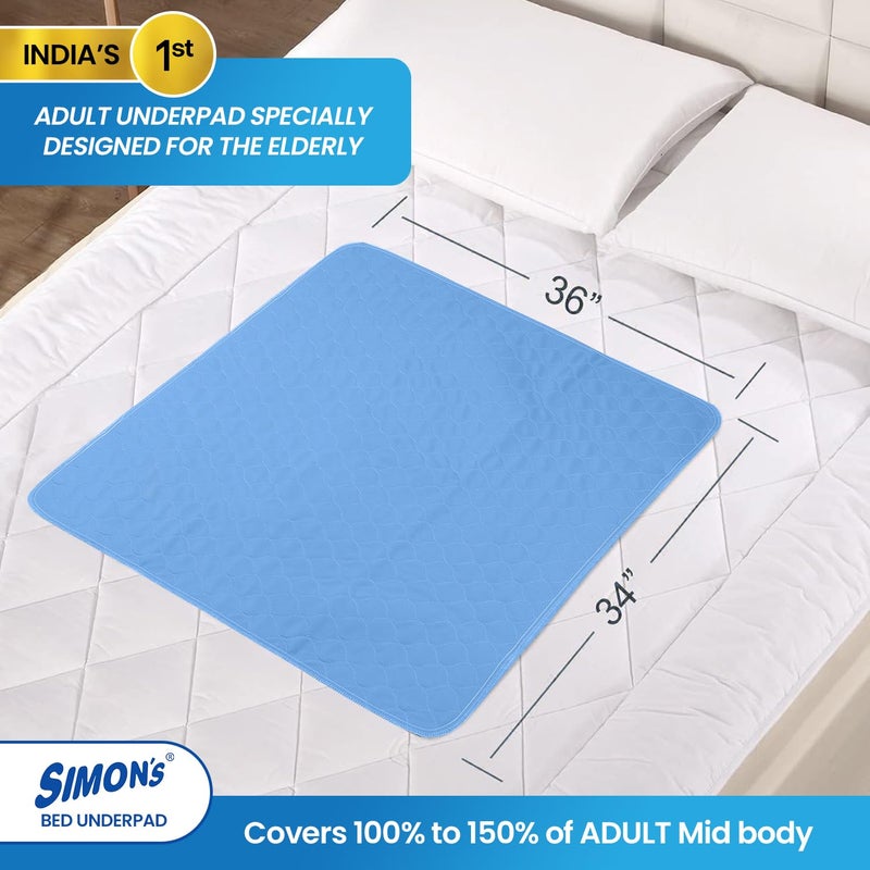 Simon's Cotton Adult Reusable Classic Bed Underpad for Elderly, Heavy Absorbency Large Size 34 X 36 Inches | Leak Proof 4 Layer Design Protects Surfaces for Incontinence Patients– Blue | Pack of 1 - Image 3