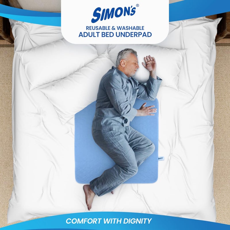 Simon's Cotton Adult Reusable Classic Bed Underpad for Elderly, Heavy Absorbency Large Size 34 X 36 Inches | Leak Proof 4 Layer Design Protects Surfaces for Incontinence Patients– Blue | Pack of 1 - Image 2