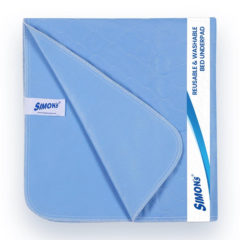 Simon's Cotton Adult Reusable Classic Bed Underpad for Elderly, Heavy Absorbency Large Size 34 X 36 Inches | Leak Proof 4 Layer Design Protects Surfaces for Incontinence Patients– Blue | Pack of 1 - Image 1