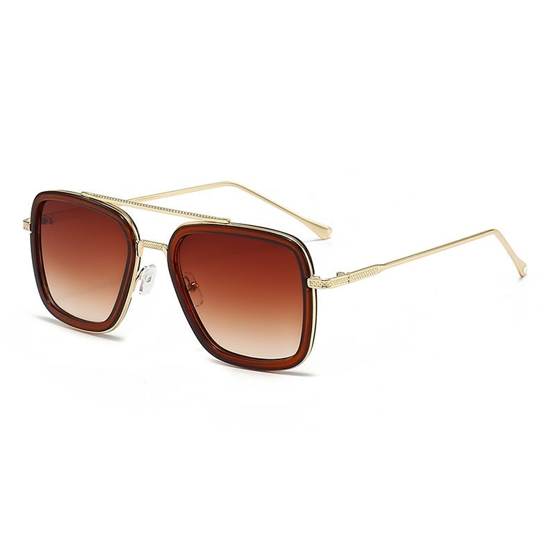 New Iron Man Style Sunglasses for Men C26-gold frame-tea circle gradually tea slices