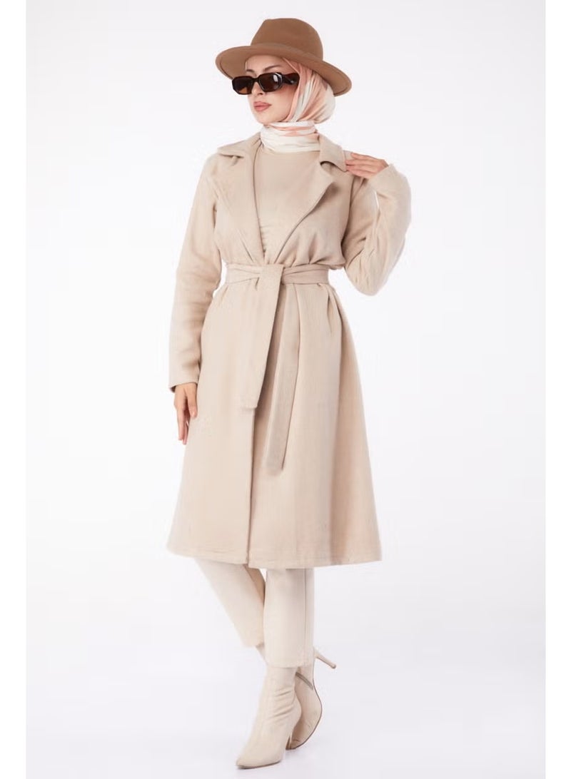 Tofisa Plain Double Breasted Women's Beige Cashmere Coat - 13287 - Image 2