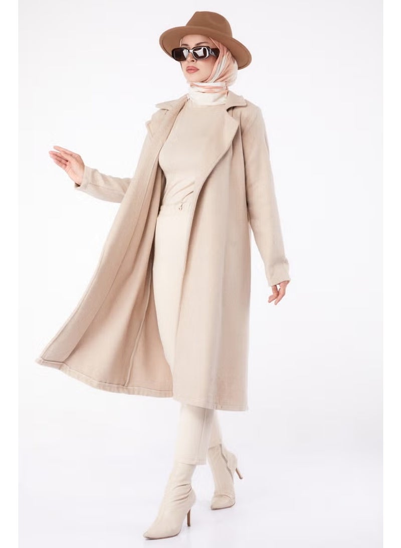 Tofisa Plain Double Breasted Women's Beige Cashmere Coat - 13287 - Image 1