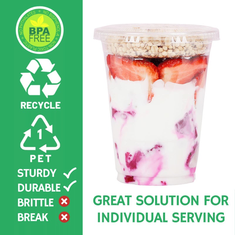 Aatriet 16 oz Clear Plastic Parfait Cups with Insert 4oz & Flat Lids No Hole - (50 Sets) Yogurt Fruit Parfait Cups for Kids  for Dips and Veggies  Take Away Breakfast and Snacks. No Leaking - Image 2
