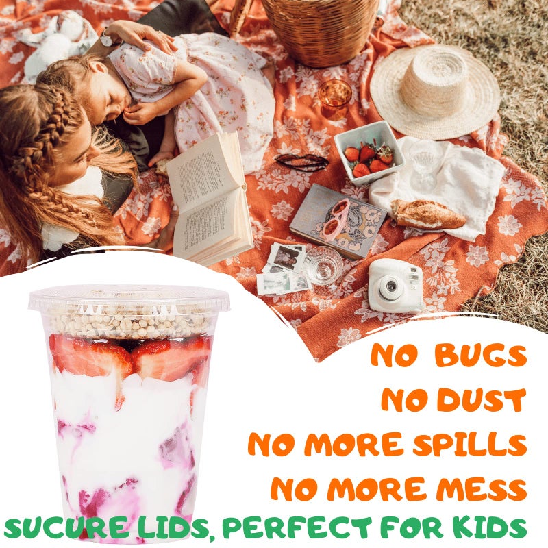 Aatriet 16 oz Clear Plastic Parfait Cups with Insert 4oz & Flat Lids No Hole - (50 Sets) Yogurt Fruit Parfait Cups for Kids  for Dips and Veggies  Take Away Breakfast and Snacks. No Leaking - Image 4
