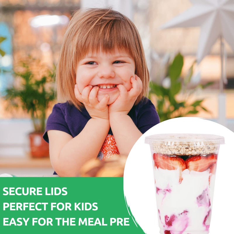 Aatriet 16 oz Clear Plastic Parfait Cups with Insert 4oz & Flat Lids No Hole - (50 Sets) Yogurt Fruit Parfait Cups for Kids  for Dips and Veggies  Take Away Breakfast and Snacks. No Leaking - Image 3