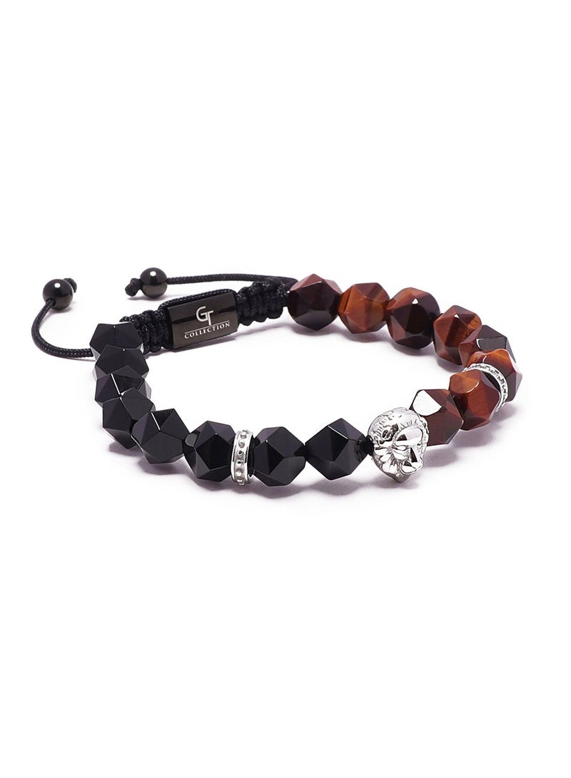 Lunnora Red Tiger Eye and Onyx Beads Handmade Natural Stone Bead Bracelet – Bracelet for Men, Men’s Bracelet, Gifts for Men, Bracelets for Men – With Silver Lion Head, Adjustable One Size Fits All - Image 4