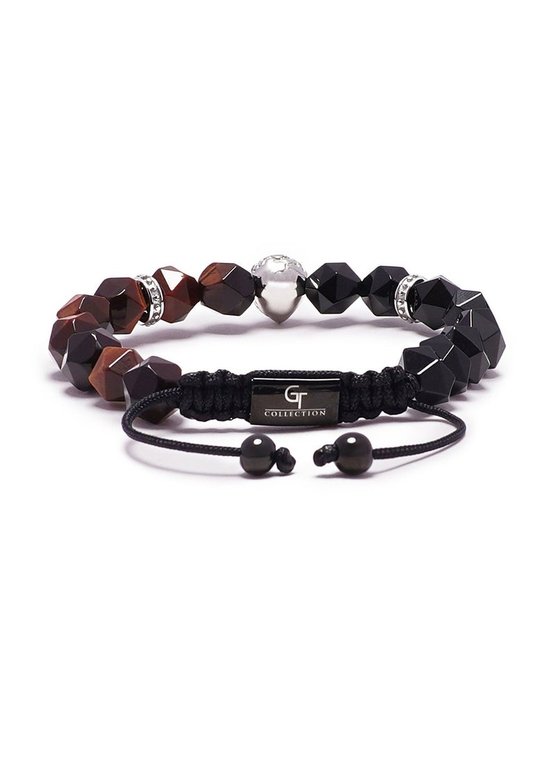 Lunnora Red Tiger Eye and Onyx Beads Handmade Natural Stone Bead Bracelet – Bracelet for Men, Men’s Bracelet, Gifts for Men, Bracelets for Men – With Silver Lion Head, Adjustable One Size Fits All - Image 3