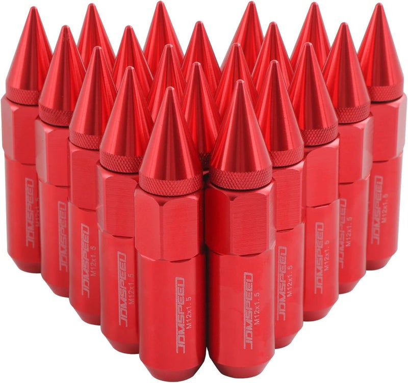 JDMSPEED 20PCS M12X1.5 Cap Spiked Extended Tuner 60mm Aluminum Wheels Rims Lug Nuts - Red - Image 1