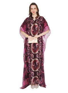 HANA & SARA SATIN SILK STRIPE UNIQUE PRINTED FARASHA KAFTAN JALABIYA WITH HIGH NECK COLLAR  - Image 1