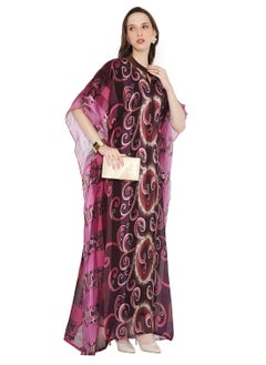 HANA & SARA SATIN SILK STRIPE UNIQUE PRINTED FARASHA KAFTAN JALABIYA WITH HIGH NECK COLLAR  - Image 4