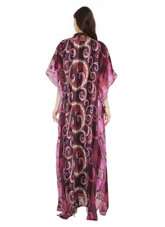 HANA & SARA SATIN SILK STRIPE UNIQUE PRINTED FARASHA KAFTAN JALABIYA WITH HIGH NECK COLLAR  - Image 2