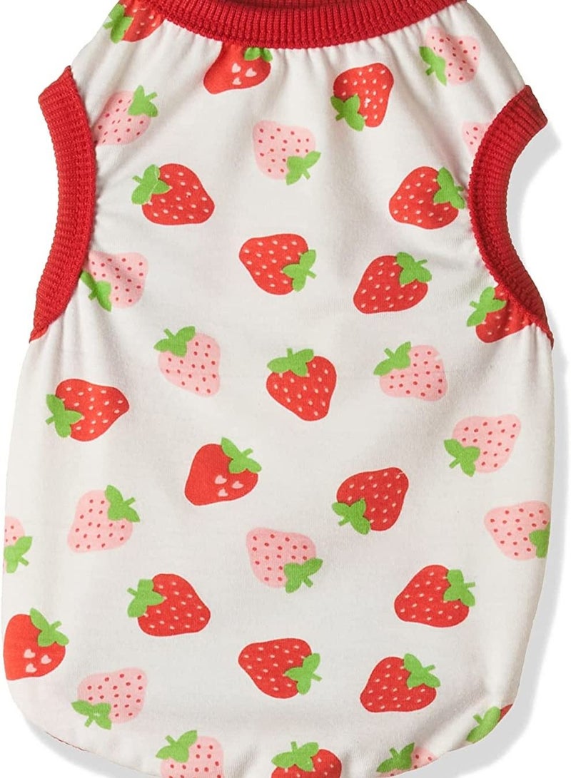 Spring Wear Collection Summery Fashion Prints Vest Clothes With Round Neck For Cats And Dogs White Colour With Red Strawberry Print Medium size Size - Image 1