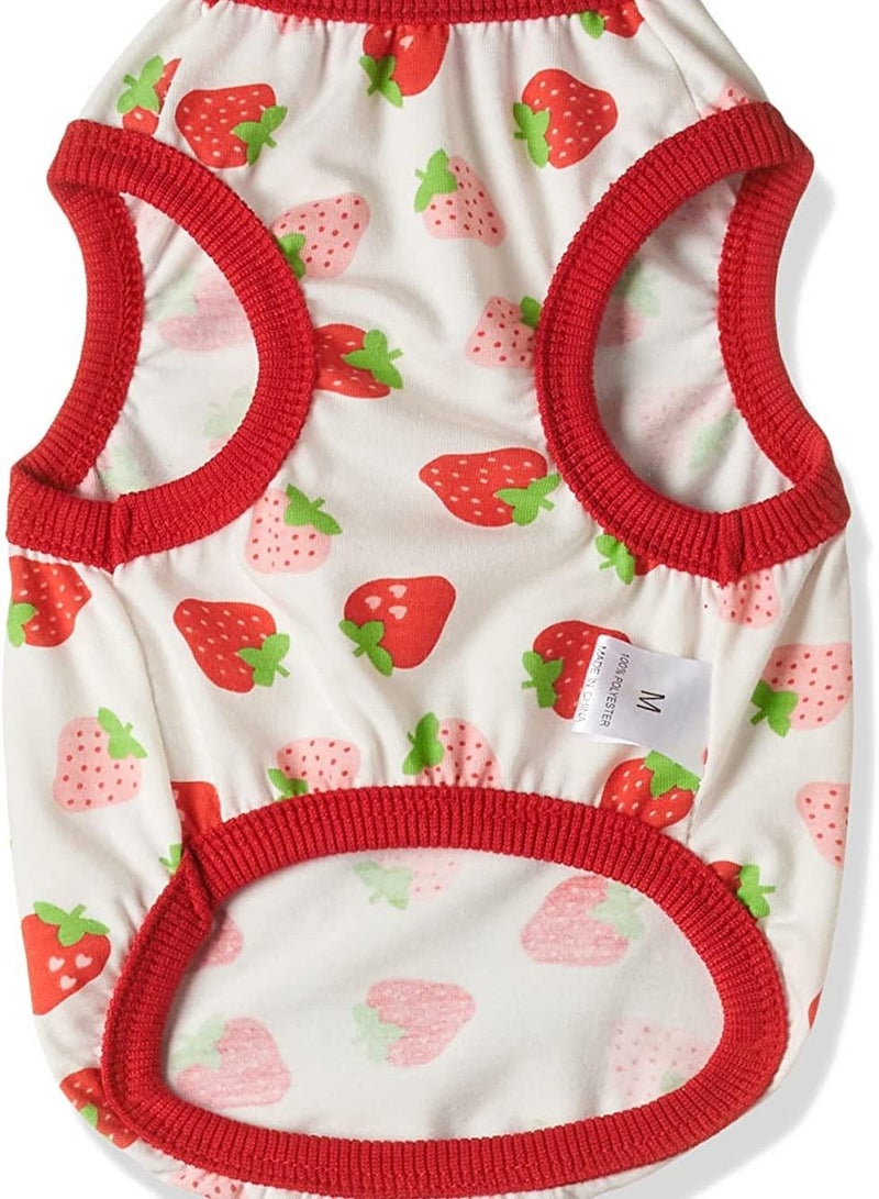 Spring Wear Collection Summery Fashion Prints Vest Clothes With Round Neck For Cats And Dogs White Colour With Red Strawberry Print Medium size Size - Image 2