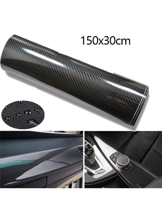 Black 6D Carbon Fiber Car Wrap 30×150cm, Glossy Air Release Vinyl Film for Auto Motorcycle DIY - Image 1