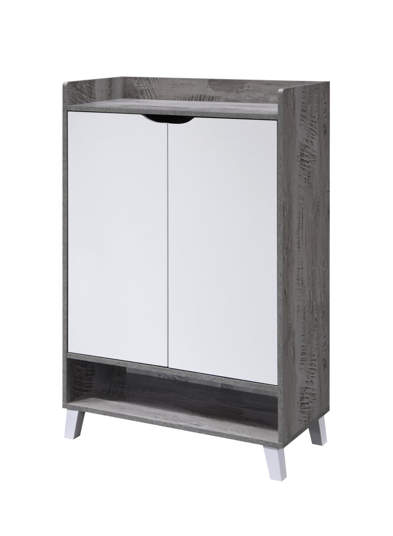 WT-EASYCARE Engineered Wooden Shoe Cabinet, Classic Grey – 2 Door Storage with Open Shelf, White Panel Doors, Modern Handle-Free Design – Space Saving Organizer for Entryways, Bedrooms & Hallways