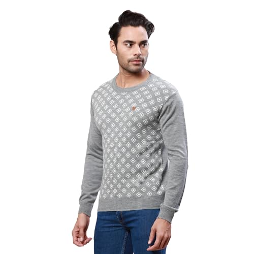 Raymond Men's Regular Fit Acrylic Wool Blend Full Sleeve Round Neck Jacquard Pattern Grey Casual Sweater (Size: XL)-RMWX01266-G4 - Image 3