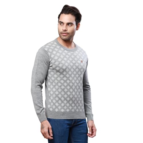 Raymond Men's Regular Fit Acrylic Wool Blend Full Sleeve Round Neck Jacquard Pattern Grey Casual Sweater (Size: XL)-RMWX01266-G4 - Image 2
