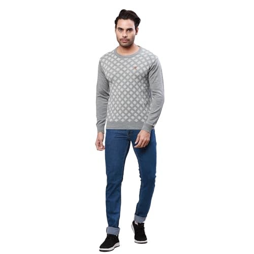 Raymond Men's Regular Fit Acrylic Wool Blend Full Sleeve Round Neck Jacquard Pattern Grey Casual Sweater (Size: XL)-RMWX01266-G4 - Image 5