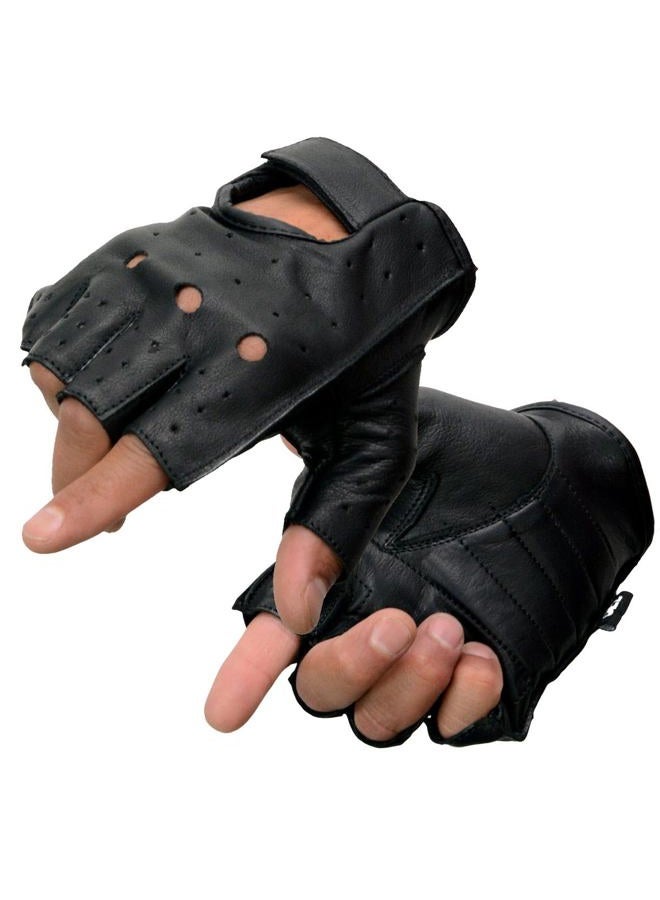Milwaukee Leather SH195 Men's Black Leather Perforated Gel Padded Palm Fingerless Motorcycle Hand Gloves W/ ‘Open Knuckle' - X-Small - Image 1
