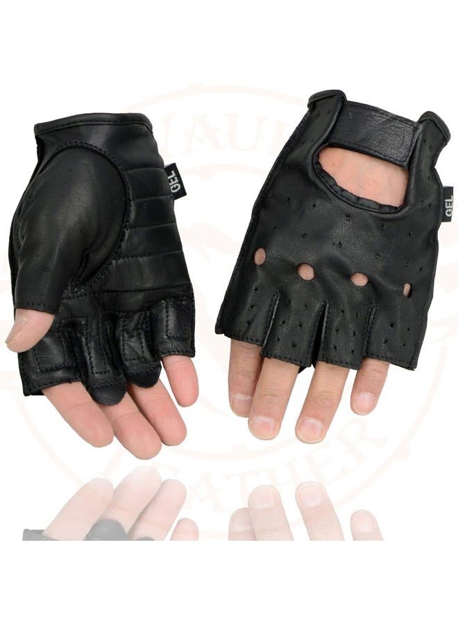 Milwaukee Leather SH195 Men's Black Leather Perforated Gel Padded Palm Fingerless Motorcycle Hand Gloves W/ ‘Open Knuckle' - X-Small - Image 5