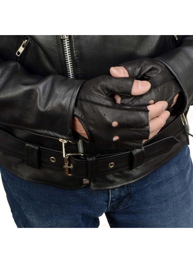 Milwaukee Leather SH195 Men's Black Leather Perforated Gel Padded Palm Fingerless Motorcycle Hand Gloves W/ ‘Open Knuckle' - X-Small - Image 4