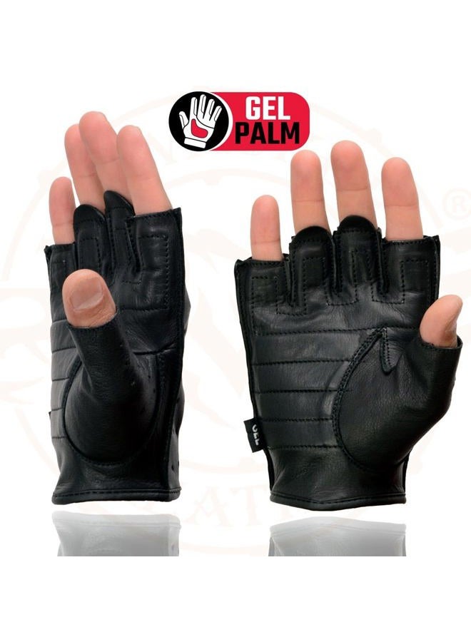 Milwaukee Leather SH195 Men's Black Leather Perforated Gel Padded Palm Fingerless Motorcycle Hand Gloves W/ ‘Open Knuckle' - X-Small - Image 2