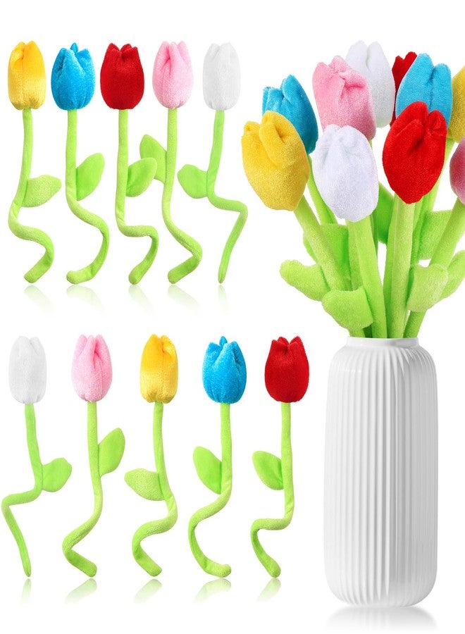 ZJoey 10/18 Pcs Plush Tulips Flower Stuffed Rose Flower Bendable Stems Plush Bouquet Toy Soft Rose Flower 12.6 Inch for Graduation 2022 Mother's Day Girl Girlfriend Wife(10 Pcs Colorful Tulip Series) - Image 1