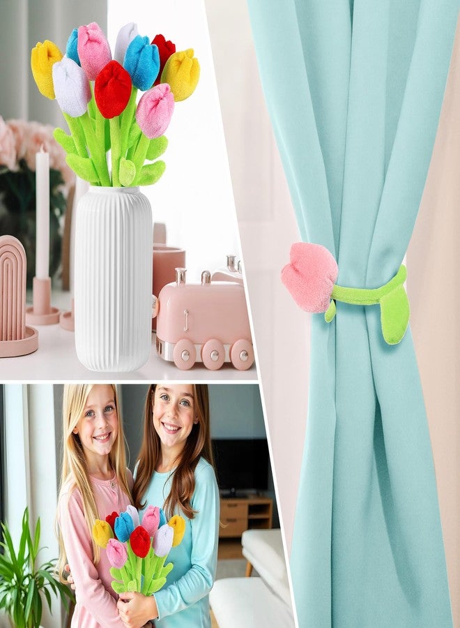 ZJoey 10/18 Pcs Plush Tulips Flower Stuffed Rose Flower Bendable Stems Plush Bouquet Toy Soft Rose Flower 12.6 Inch for Graduation 2022 Mother's Day Girl Girlfriend Wife(10 Pcs Colorful Tulip Series) - Image 5