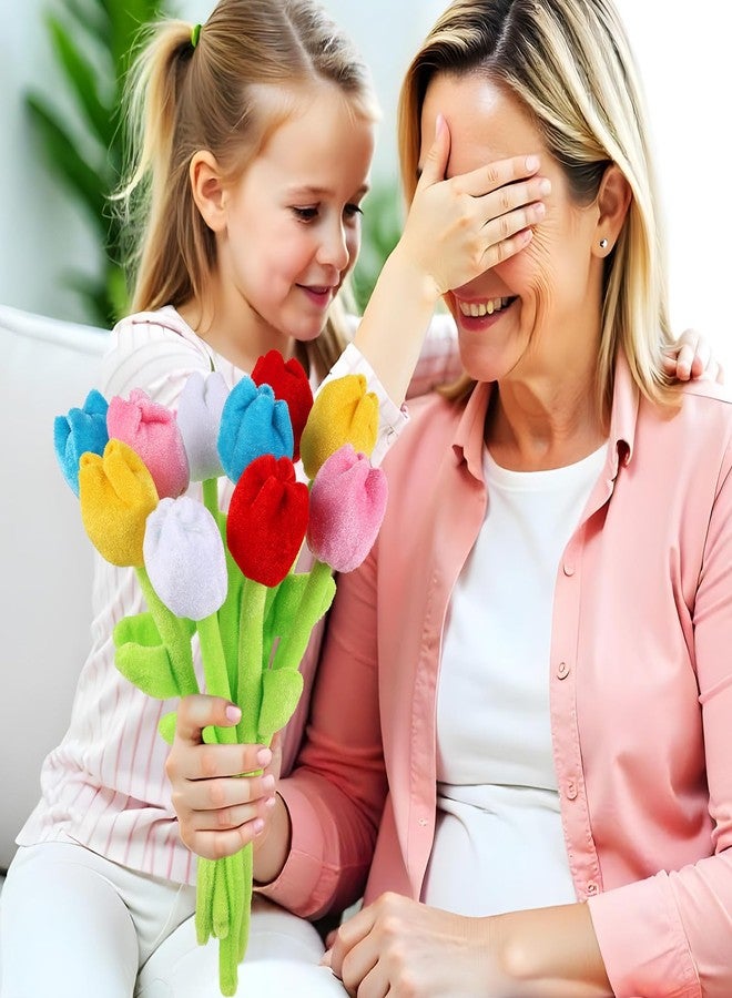 ZJoey 10/18 Pcs Plush Tulips Flower Stuffed Rose Flower Bendable Stems Plush Bouquet Toy Soft Rose Flower 12.6 Inch for Graduation 2022 Mother's Day Girl Girlfriend Wife(10 Pcs Colorful Tulip Series) - Image 3