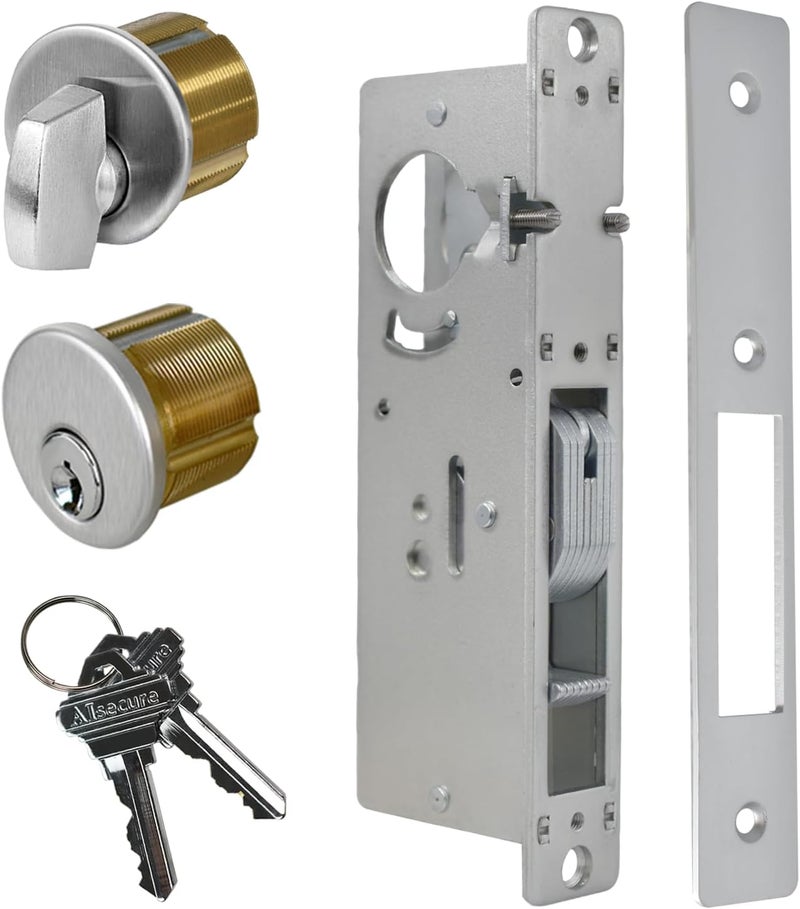 AIsecure Storefront Door Lock Hook Deadbolt Solid Brass Cylinder Keyed Alike for Aluminum Zinc Alloy Shop Doors (Silver, 1.1/2" Backset) - Image 1