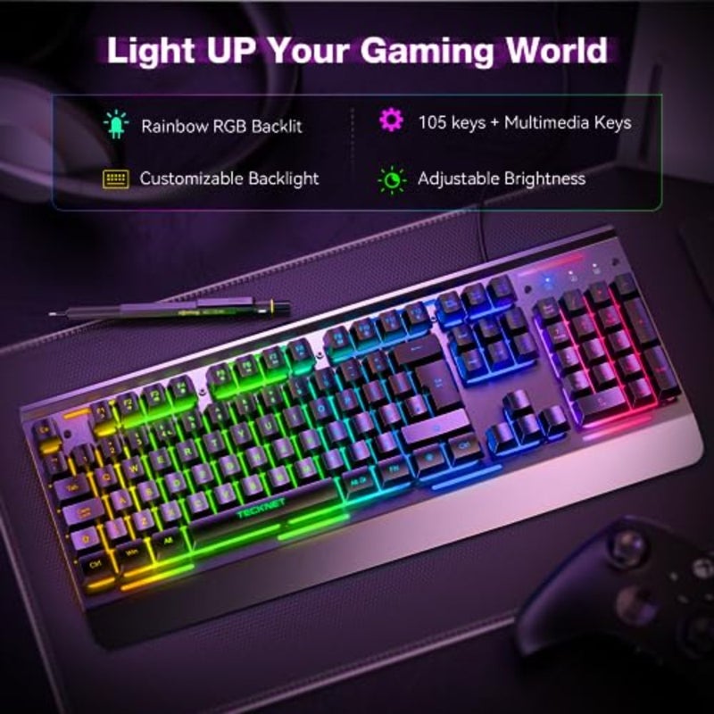 لوحة مفاتيح ألعاب للاستخدام المكتبي، هيكل من سبائك الألومنيوم، أسود مع إضاءة RGB، وإضاءة قابلة للتخصيص بـ 15 منطقة، و25 مفتاحًا مضادًا للظلال، ومقاومة للماء والغبار IP32، وتشغيل هادئ للغاية - Image 2
