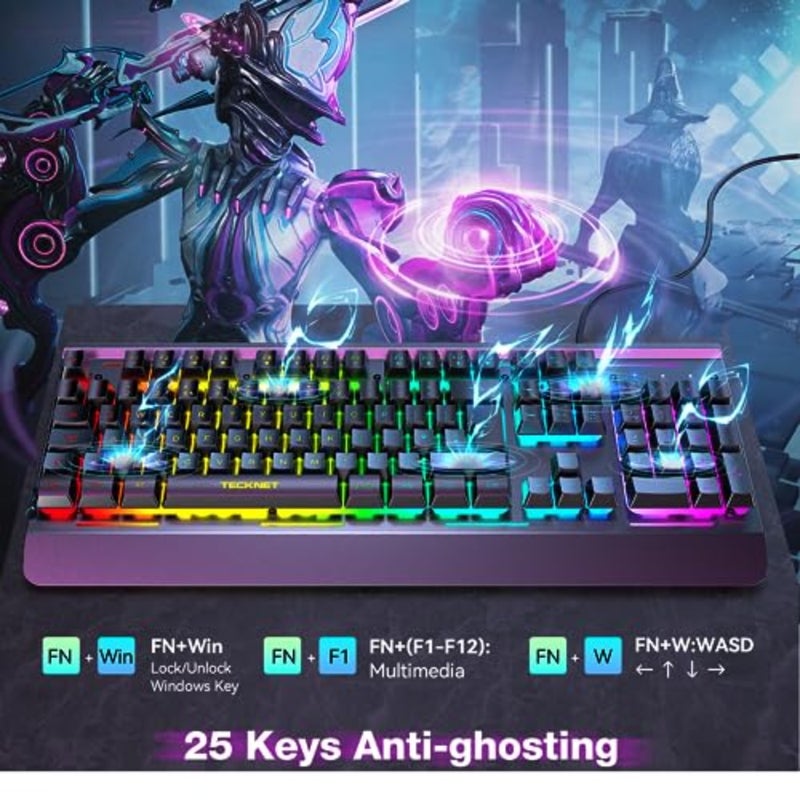 لوحة مفاتيح ألعاب للاستخدام المكتبي، هيكل من سبائك الألومنيوم، أسود مع إضاءة RGB، وإضاءة قابلة للتخصيص بـ 15 منطقة، و25 مفتاحًا مضادًا للظلال، ومقاومة للماء والغبار IP32، وتشغيل هادئ للغاية - Image 4