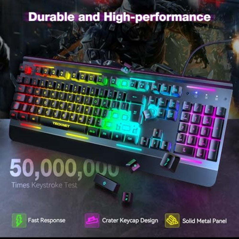 لوحة مفاتيح ألعاب للاستخدام المكتبي، هيكل من سبائك الألومنيوم، أسود مع إضاءة RGB، وإضاءة قابلة للتخصيص بـ 15 منطقة، و25 مفتاحًا مضادًا للظلال، ومقاومة للماء والغبار IP32، وتشغيل هادئ للغاية - Image 5