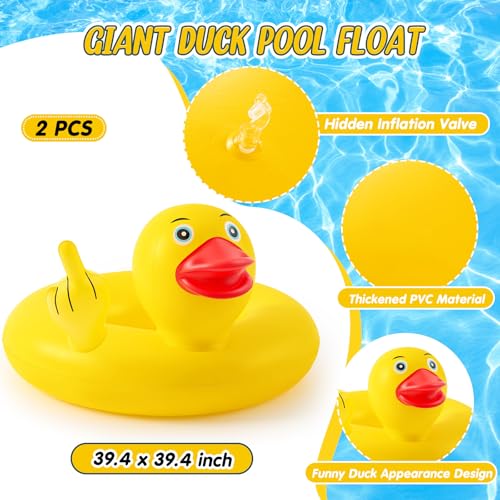 Hungdao 2 Pcs Funny Duck Pool Floats Large 394 Adults Rubber Ducks Floatie Inflatable Tube Swim Ring Giant for Summer Beach Swimming Pool Carnival Birthday Party Supplies Funny - Image 5