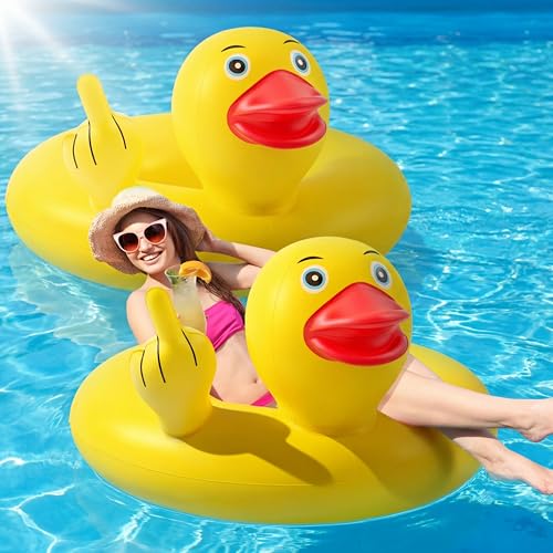 Hungdao 2 Pcs Funny Duck Pool Floats Large 394 Adults Rubber Ducks Floatie Inflatable Tube Swim Ring Giant for Summer Beach Swimming Pool Carnival Birthday Party Supplies Funny - Image 1