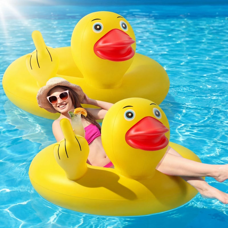 Hungdao 2 Pcs Funny Duck Pool Floats Large 394 Adults Rubber Ducks Floatie Inflatable Tube Swim Ring Giant for Summer Beach Swimming Pool Carnival Birthday Party Supplies Funny - Image 2